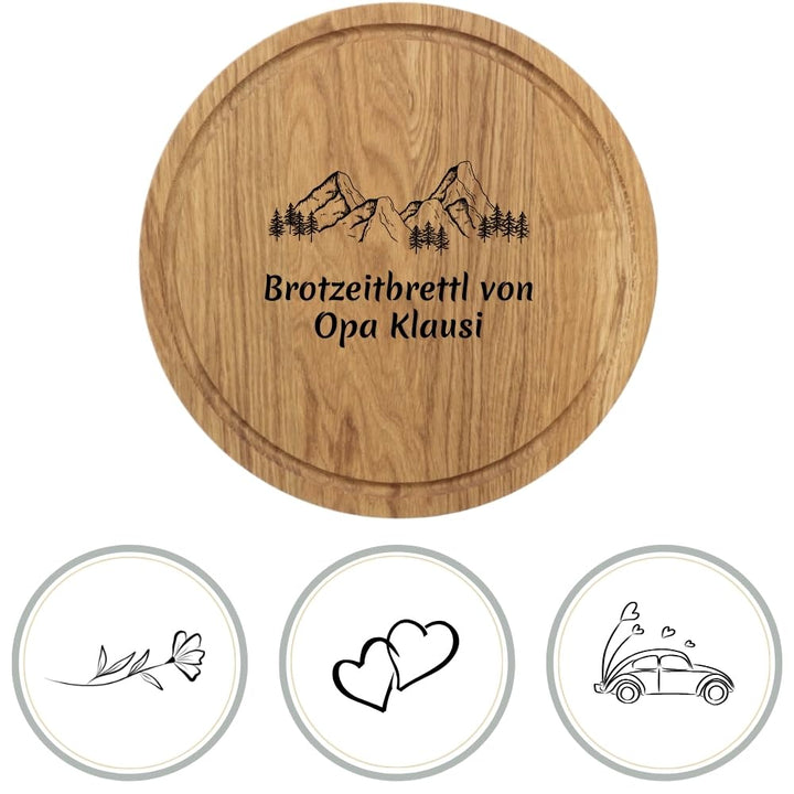 HOFMEISTER® individuelles Schneidebrett Gravur Eiche - rundes Holzbrett Vesperbrett für Brotzeit mit