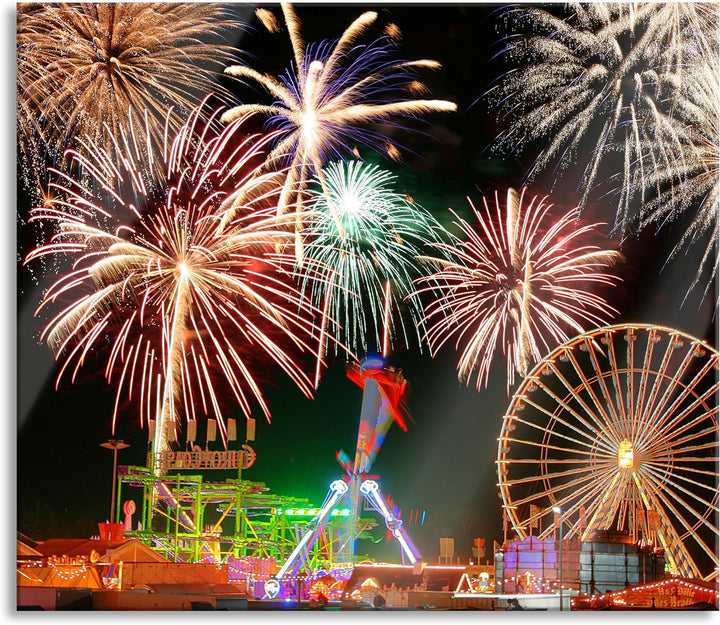 Silvester Riesenrad Feuerwerk Herdabdeckplatte & Spritzschutz aus Echtglas | Für Herd-Kochfelder | 6