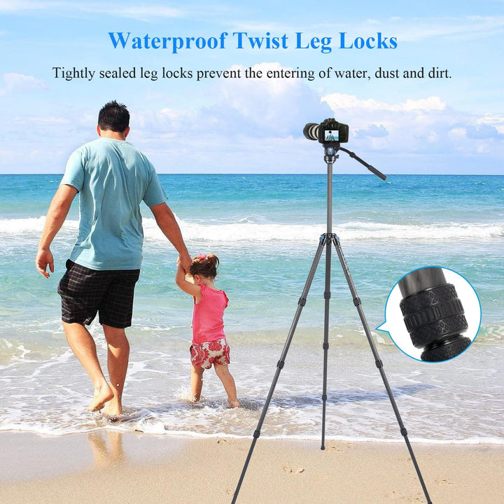 SIRUI Professionelles Carbonfaser-Stativ mit 360°Fluid-Videokopf, 184,4cm wasserdichtes Video-Kamera