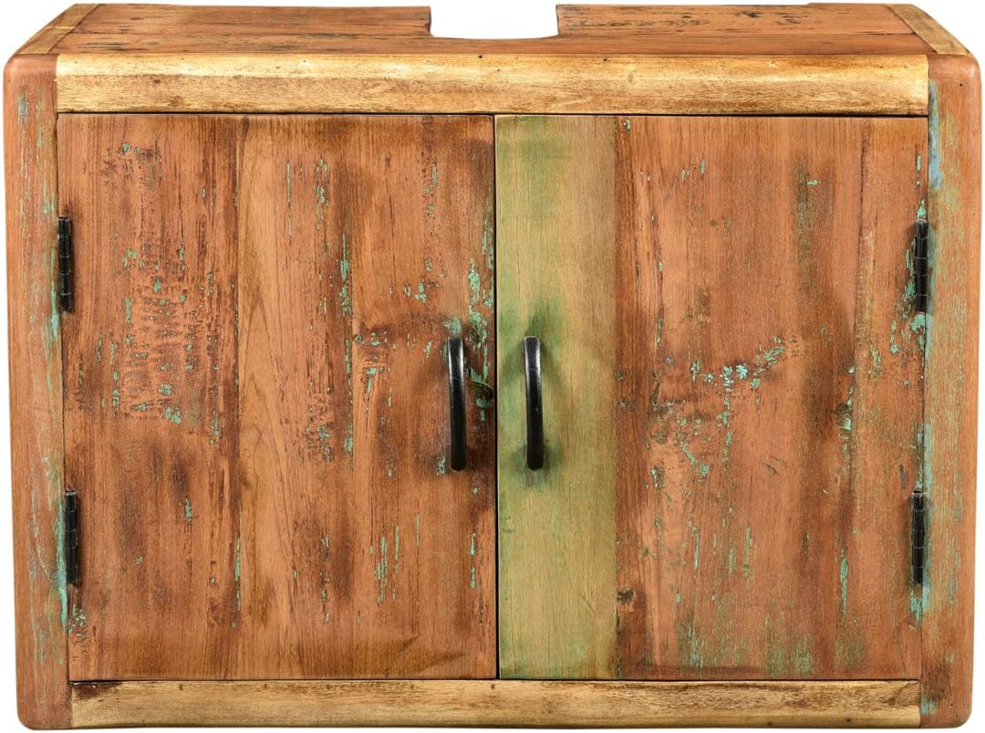 Woodkings® Bad Waschbeckenunterschrank Kalkutta recyceltes Holz bunt rustikal Waschtischunterschrank