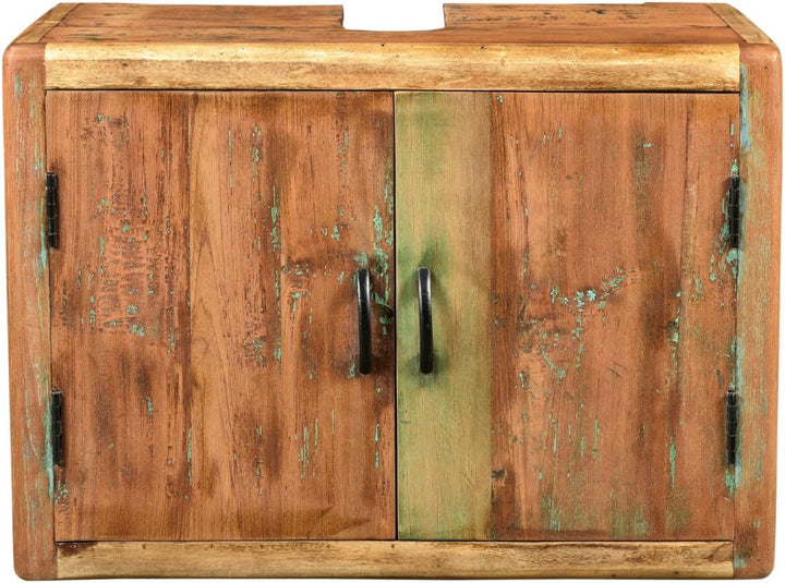 Woodkings® Bad Waschbeckenunterschrank Kalkutta recyceltes Holz bunt rustikal Waschtischunterschrank