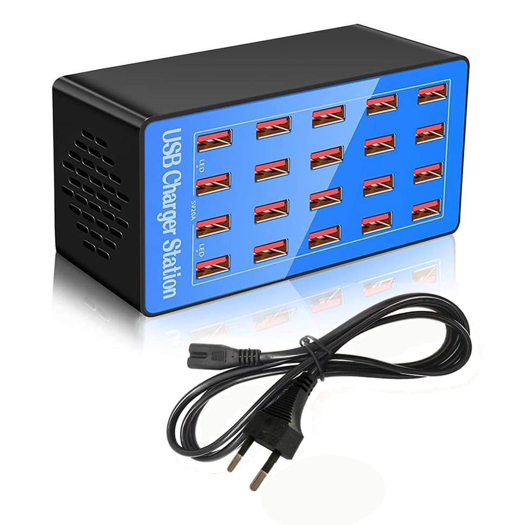 20 Ports 100 W/20 A USB Ladestation Multi-Geräte für Büro, Apple, Smartphones und mehr (20 Port-Blue