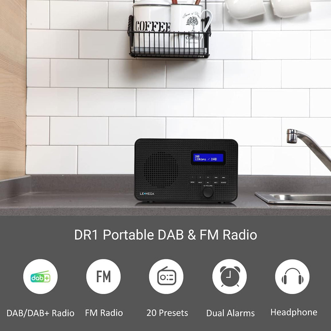LEMEGA DR1 Tragbares DAB/DAB+ und UKW-Digitalradio,DAB-Radio mit Handbedienung,Doppelalarm,Schlummer