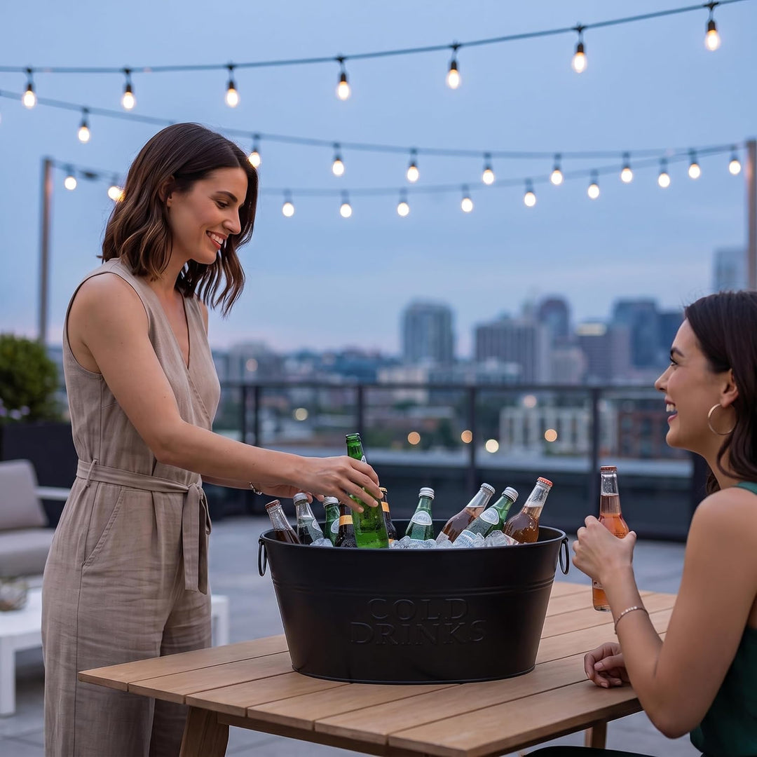 Relaxdays Sektkühler, 2er Set, Metall, 24 l, Flaschenkühler für Sekt, Champagner, Wein, Griffe, XXL