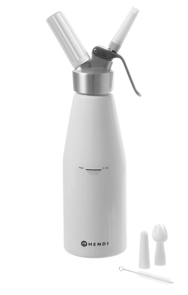 HENDI Sahnespender, Inklusive Set aus 3 Polypropylen Spritztüllen und Reinigungsbürste, Sahne-Mousse