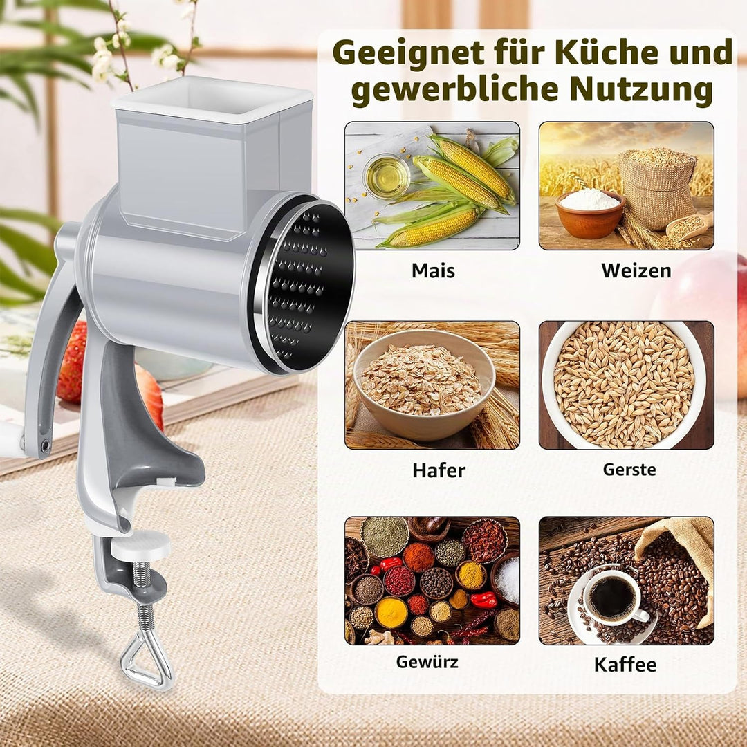 Manuelle Nussmühle mit 2 abnehmbaren Trommelblättern, Manuelle Erdnussmühle mit Kurbel aus Edelstahl