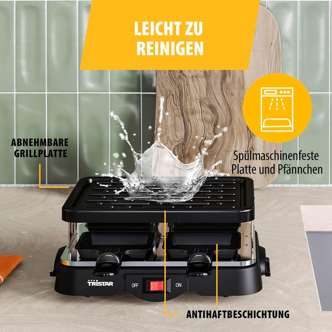 Tristar Raclette-Grill für bis zu 4 Personen, 4 Pfännchen, 500 Watt, RA-2949