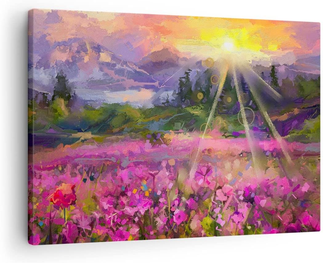 Bilder auf Leinwand Berge Blumen Blumen Leinwandbild mit Rahmen 70x50cm Wandbilder Dekoration Wohnzi