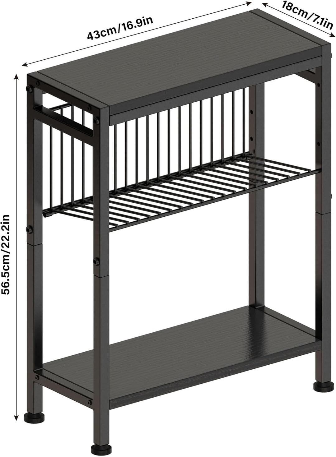 Schmaler Beistelltisch, 2er Set 3 Ablagen Nachttisch Schmal mit Zeitschriftenhalter, Sofa beistellti