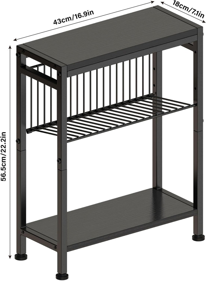 Schmaler Beistelltisch, 2er Set 3 Ablagen Nachttisch Schmal mit Zeitschriftenhalter, Sofa beistellti