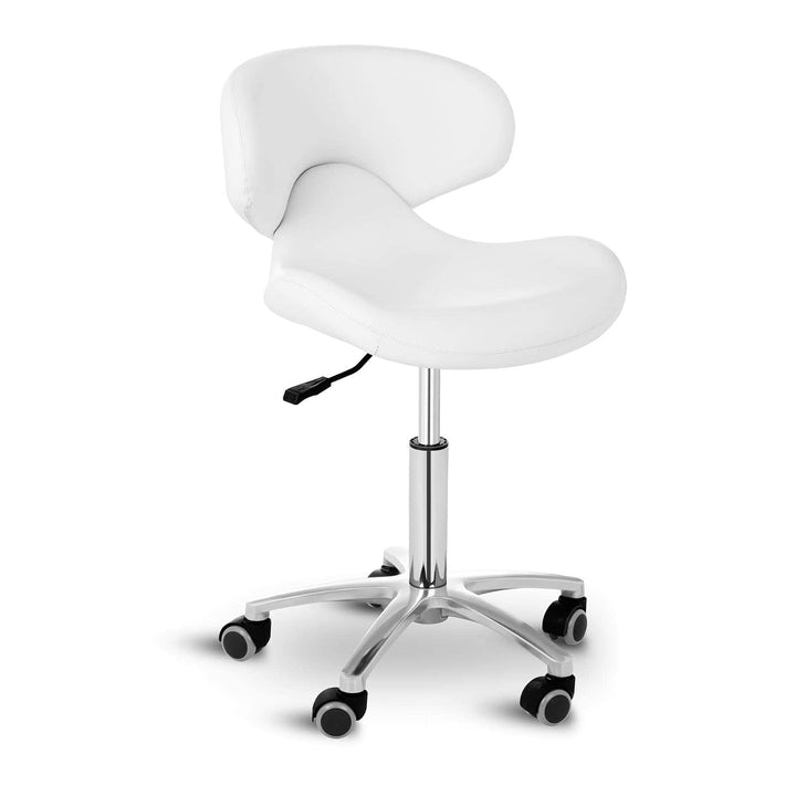 Physa Andria White Rollhocker mit Lehne Arbeitshocker mit Rollen höhenverstellbar Sitzhocker mit Rüc