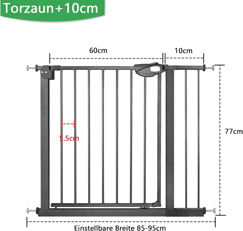 UISEBRT Türschutzgitter Ohne Bohren Treppenschutzgitter für Kinder 85-95cm breit, Auto-Close Baby Sc