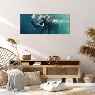 Wandbilder Dekoration Wohnzimmer Elefant Tier Wasser Panorama Bilder auf Leinwand 120x50cm Leinwandb