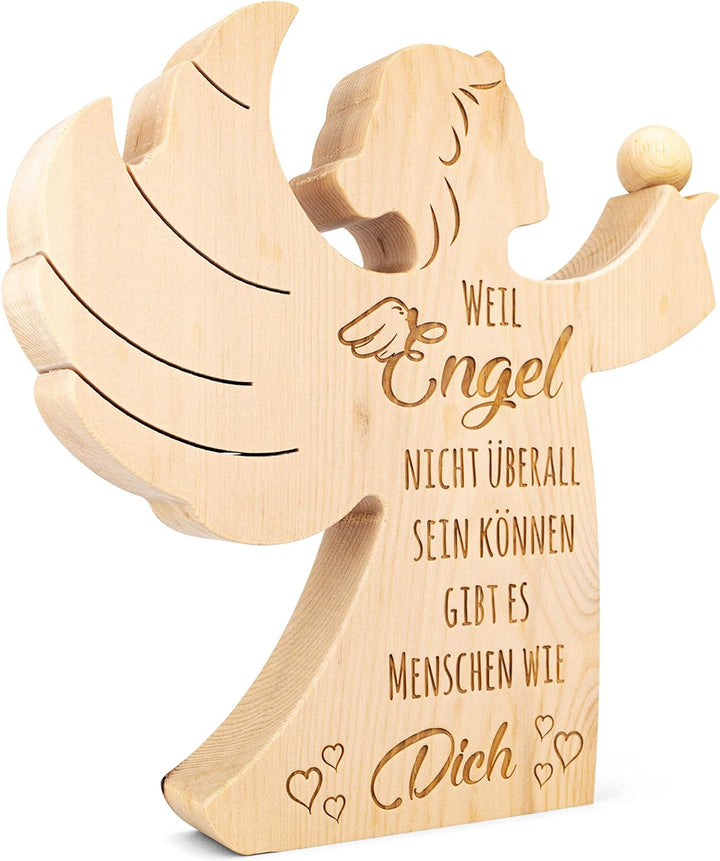 sagl.tirol Zirbenengel mit Zirbenkugel - Holzengel mit Gravur - Zirben Engel mit Spruch - Taufgesche
