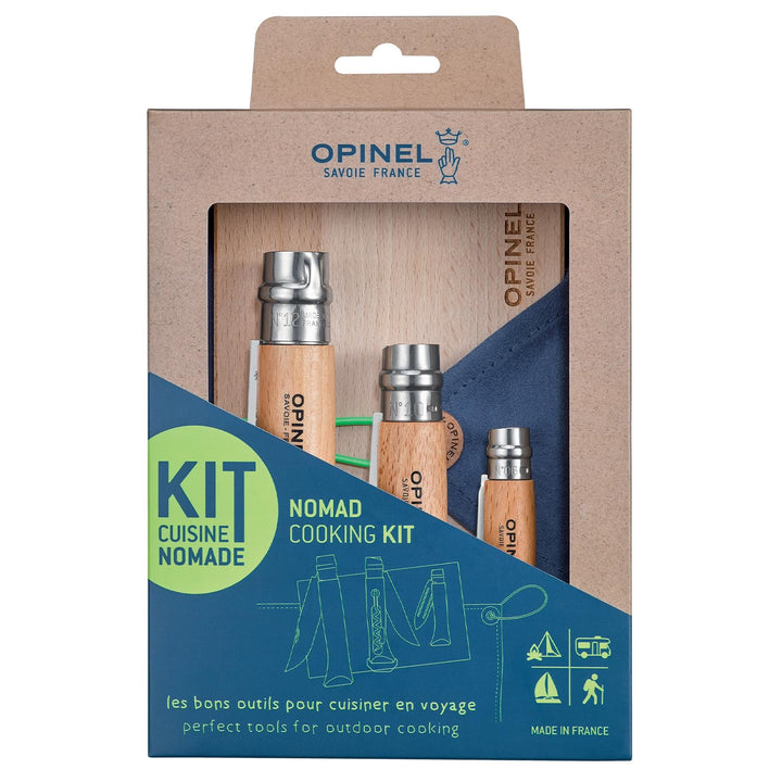 Opinel Outdoor Set mit Messer No. 12, No. 10, No. 6 und einem Buchenholzbrett, 254653, Buchenholz, B