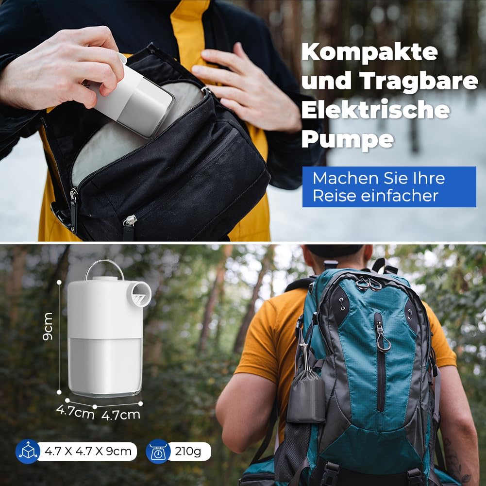 Elektrische Luftpumpe 4000Pa, Mini Pumpe Luftpumpe für Luftmatratze mit Wiederaufladbare Akku, mit 5