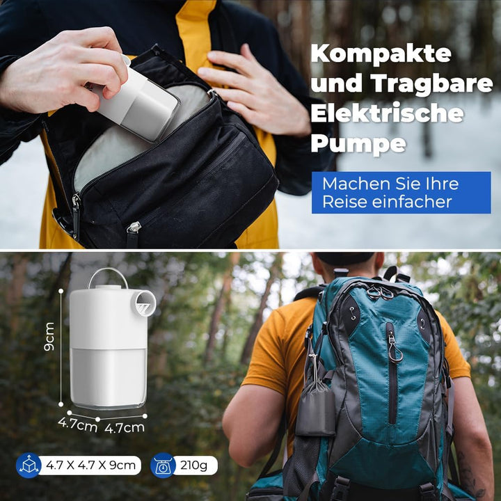 Elektrische Luftpumpe 4000Pa, Mini Pumpe Luftpumpe für Luftmatratze mit Wiederaufladbare Akku, mit 5