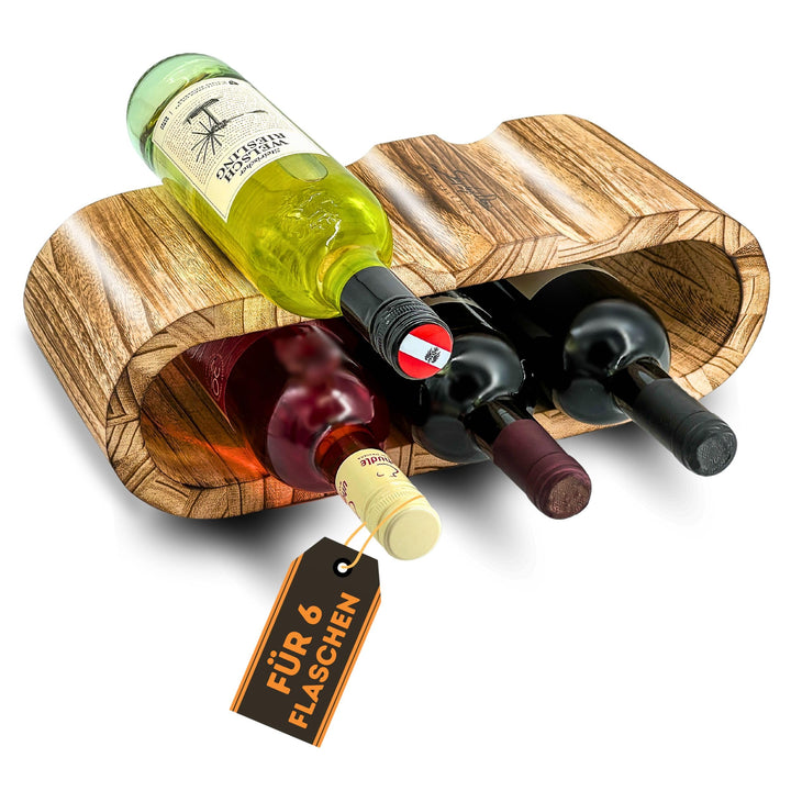 Rustikales Weinregal Holz geflämmt - Flaschenregal Holz für 6 Flaschen, 2 Etagen - Zeitloses Design,