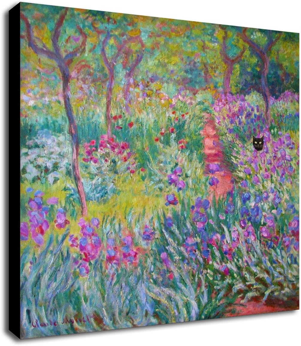 The Artist's Garden in Giverny von Claude Monet mit schwarzer Katze – lustige Wandkunst – eingewicke