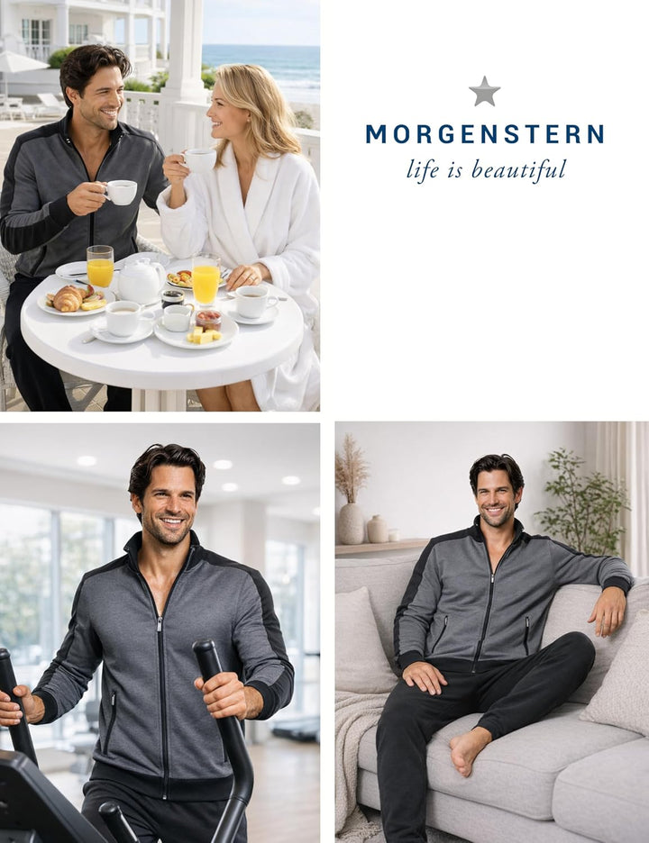 Morgenstern Hausanzug Herren Set Trainingsanzug Freizeitanzug Baumwolle 2-teilig langarm Jacke lange