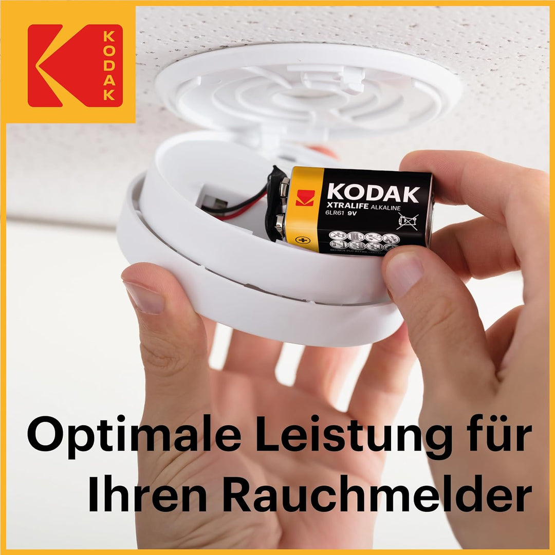 Kodak | 9 Volt Blockbatterie für Rauchmelder | 9V Batterien | 10 Stück | PP3, 9V