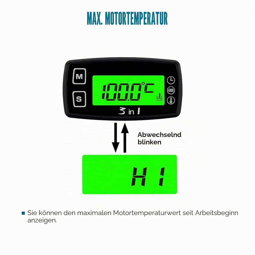 Runleader Digital LCD Motortemperaturanzeige Voltmeter, programmierbare Warnmeldung, Uhranzeige, Aus