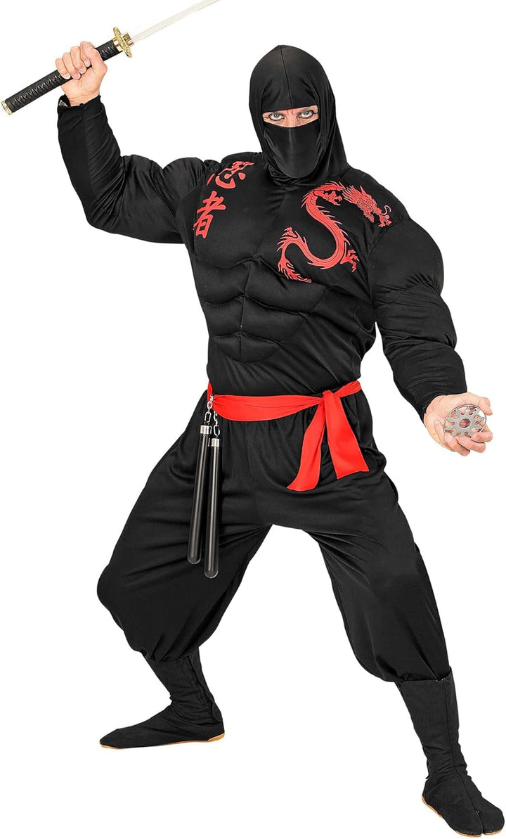 "SUPER MUSCLE NINJA" (hooded muscle shirt, face mask, pants, belt) - (XL), XL