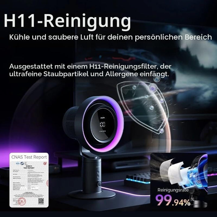 JISULIFE 3-in-1 Tischventilator Pro3 mit H11 Luftreiniger &amp; RGB Licht | 100 Geschwindigkeiten, 120°