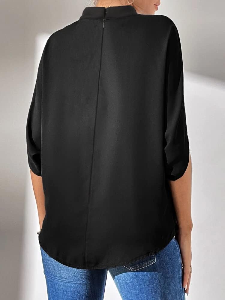 CAMDOM Damen-Bluse, Kirchenhemd, Schlaufenkragen, plissiert, Fledermausärmel, Bluse M Weiss, M Weiss