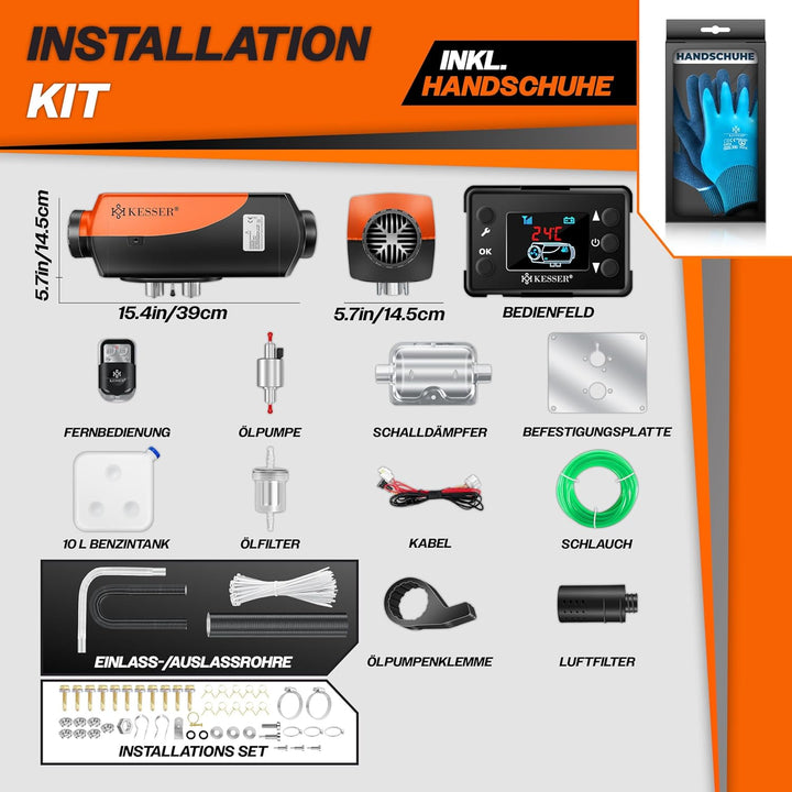 KESSER® Standheizung Diesel 8kW Dieselheizung 12V/24V mit Timer, LCD-Display & Fernbedienung | Schne