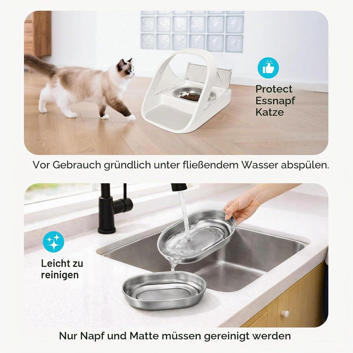 Edelstahl Napf und Matte Set kompatibel mit Mikrochip-Futterautomaten, 2 Edelstahl Napf und 1 Matte