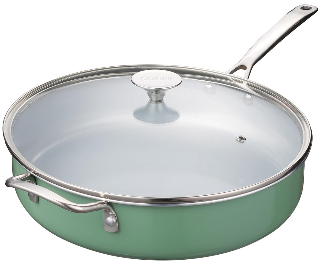 Bratpfanne 30cm Antihaft-Keramikpfanne 4.73L Tiefpfanne mit Edelstahlgriff und Deckel, Kochgeschirr