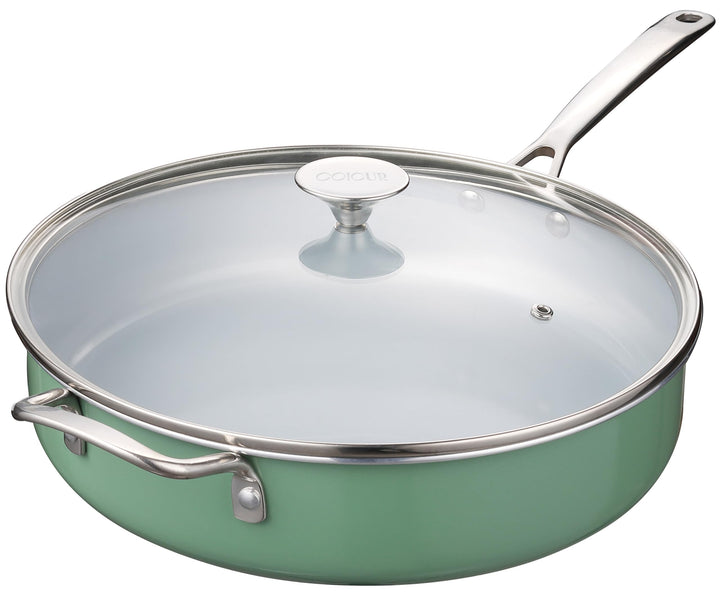 Bratpfanne 30cm Antihaft-Keramikpfanne 4.73L Tiefpfanne mit Edelstahlgriff und Deckel, Kochgeschirr