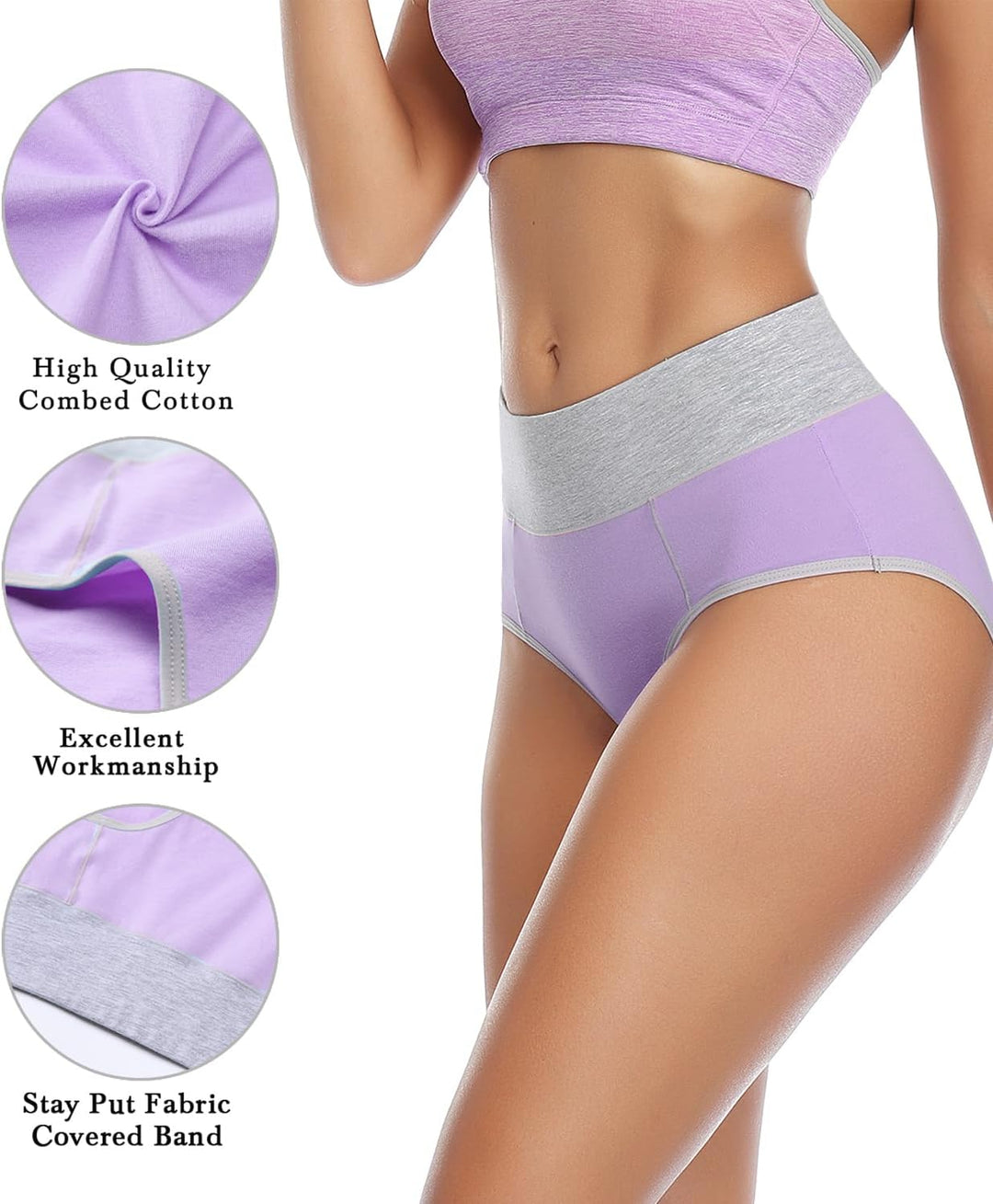 wirarpa Unterhosen Damen Baumwolle Unterwäsche Frauen Taillenslip Hohe Taille Slip 5er Pack M Mehrfa