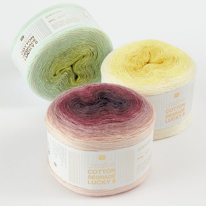 Rico Design Creative Cotton Dégradé Lucky 8 - Wolle zum Stricken und Häkeln - 200g, 800m (Aloe - 027