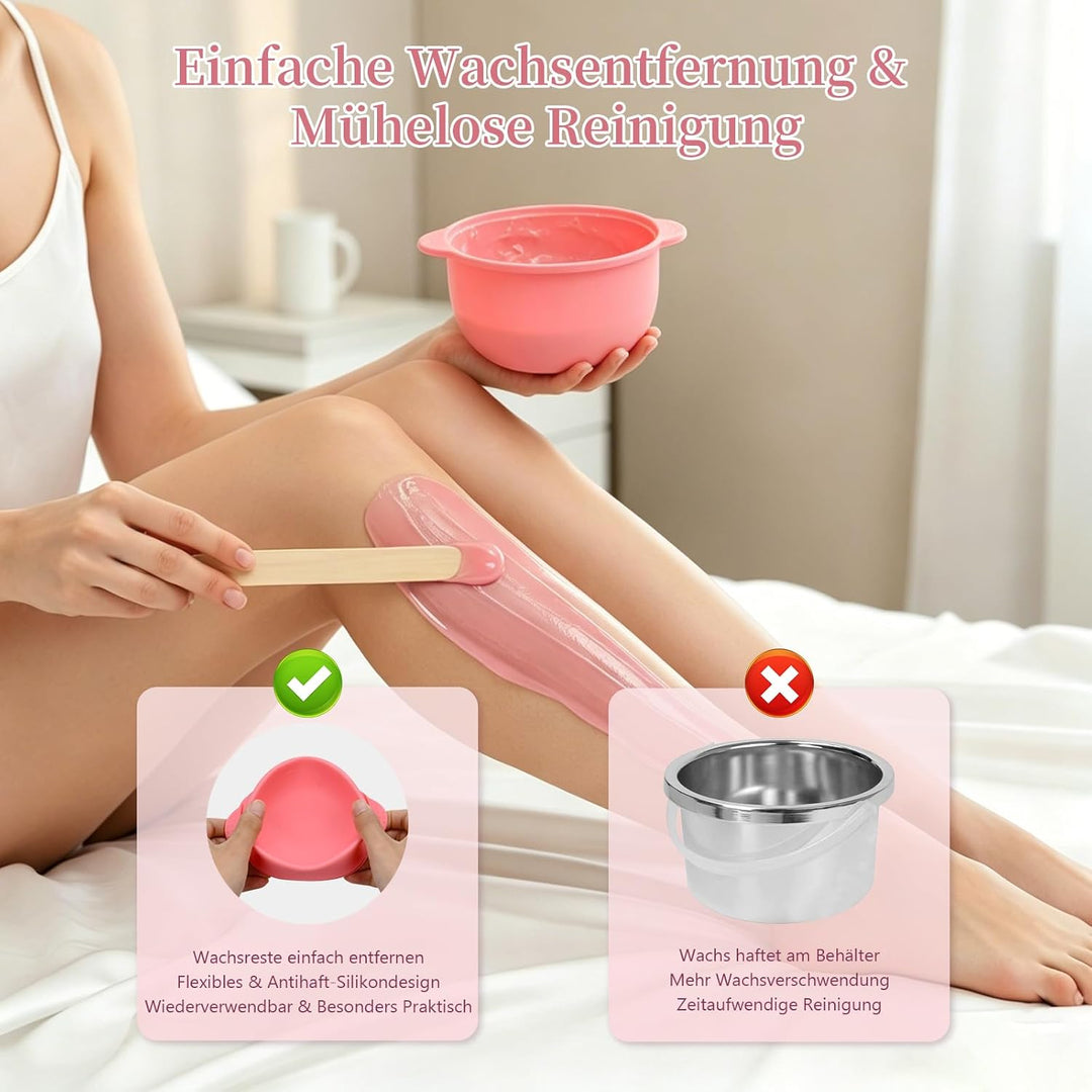 Waxing Set Wax Maschine - Warmwachs Haarentfernung Waxing Kit mit 4X100g Waxing Perlen, Silikonschal