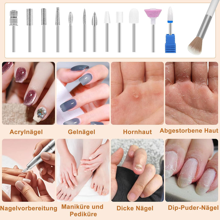 Professionelle Elektrische Nagelfeile 45000U/M für Gelnägel und Acrylnägel mit LCD-Display, Bit-Lock