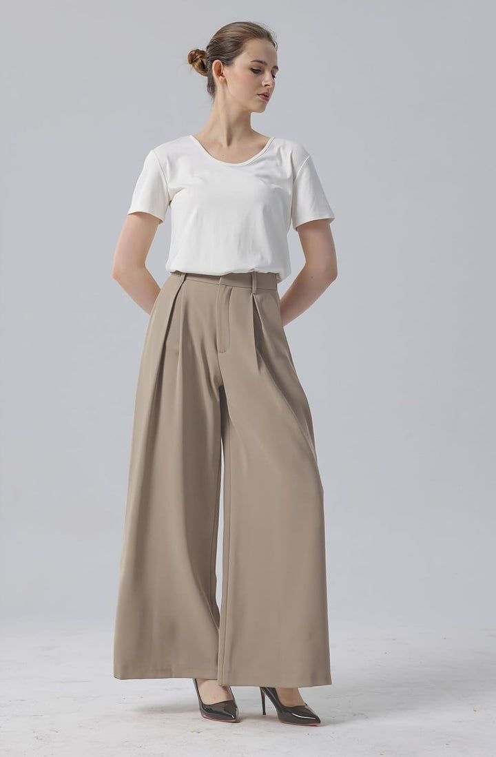 Tronjori Damen Hose Weites Bein Frauen Lange Hose mit Taschen Einfarbig Lose elastische Hohe Taille
