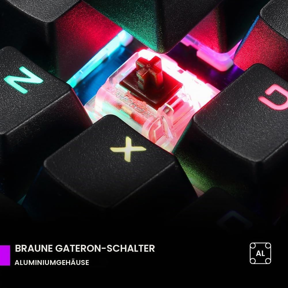 PREYON Long Claw Brown Gaming tastatur mit Geflochtenem Kabel - Beleuchtete Mechanische Tastatur mit