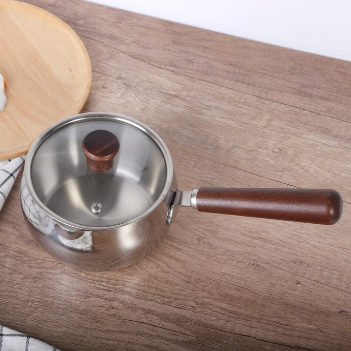 IMEEA Edelstahl Milchtopf mit Deckel 1200 ml Butterwärmer 3-schichtiger Sandwichboden Türkischer Kaf