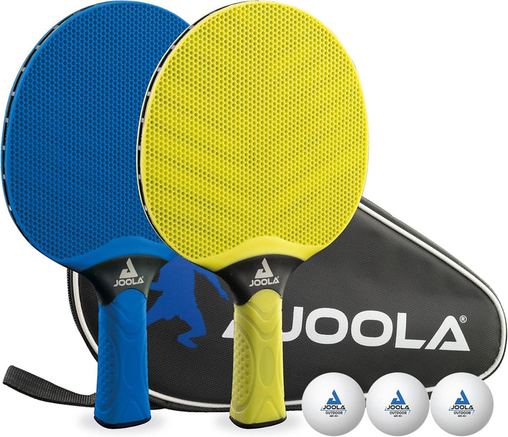 JOOLA Tischtennis Set Vivid Outdoor 2 Tischtennisschläger + 3 Tischtennisbälle + Tischtennishülle, L