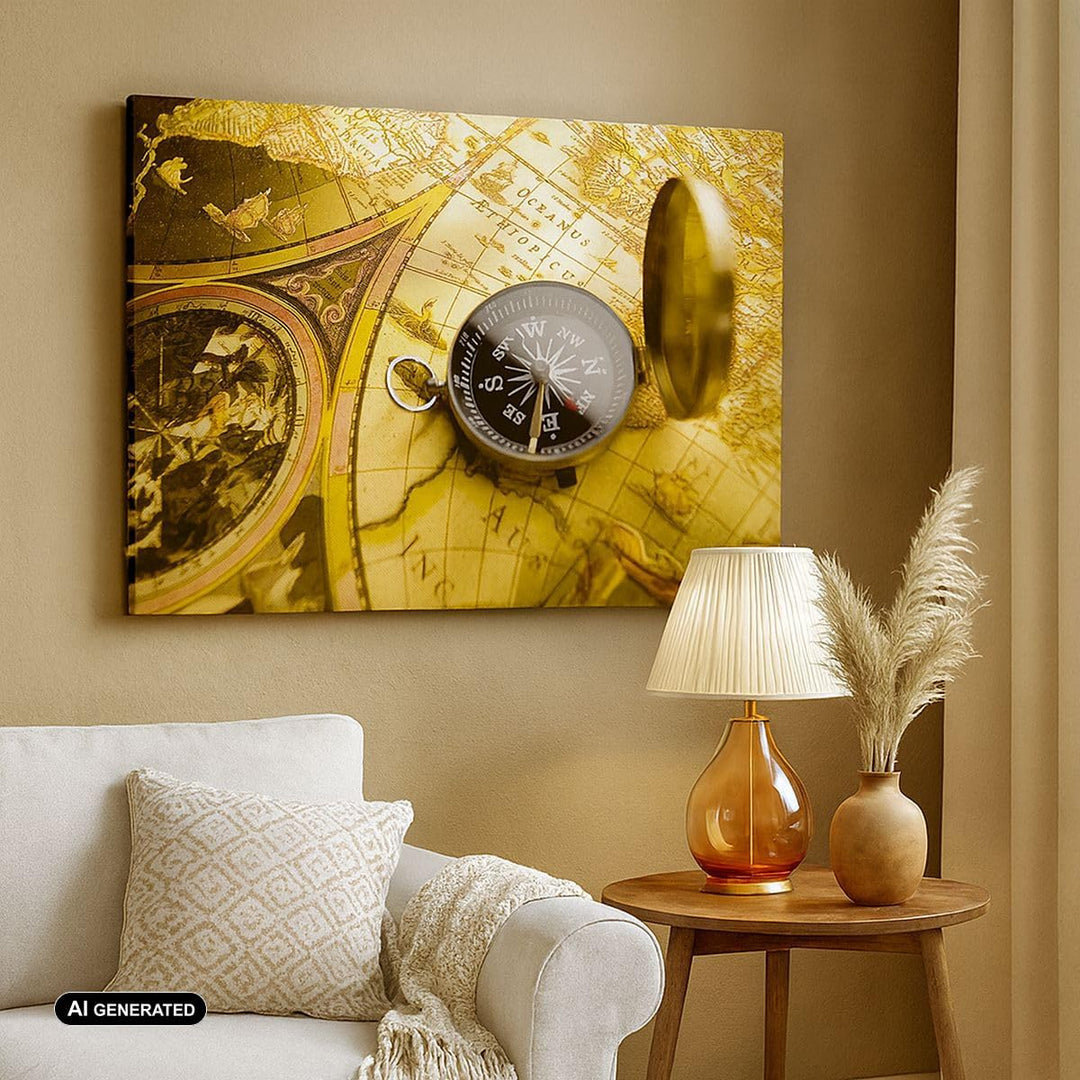 Bilder auf Leinwand 100x70cm Leinwandbild Abstrakt kommunikation kompass erde Gross Wanddeko Bild Sc