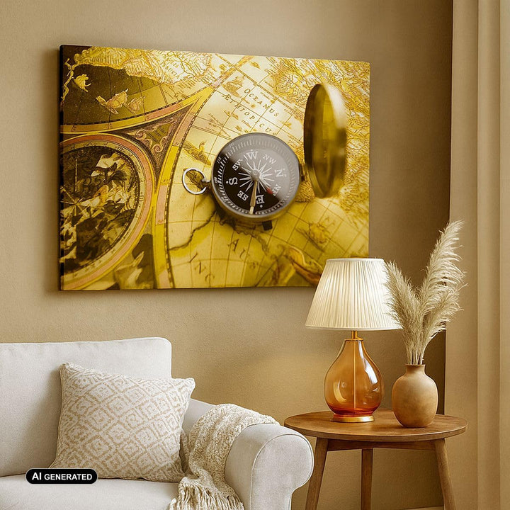 Bilder auf Leinwand 100x70cm Leinwandbild Abstrakt kommunikation kompass erde Gross Wanddeko Bild Sc