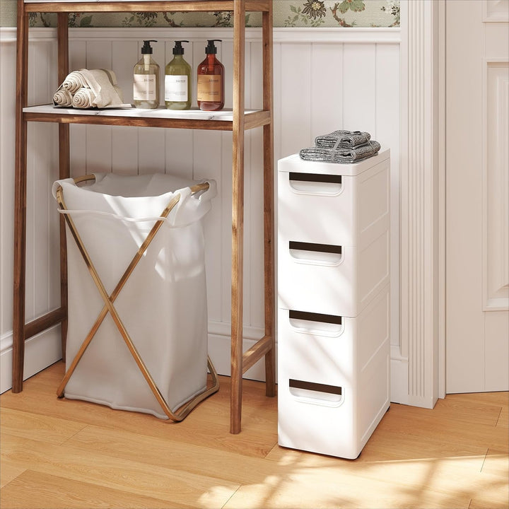 Schmaler Badezimmerschrank auf Rollen, Schmaler Badezimmerschrank mit 3/4/5 Schubladen, Mobiler Schu