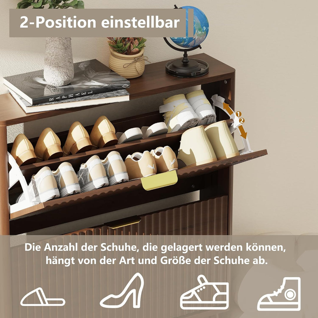 Schuhschrank, Schuhkipper mit 2 Klappen, Schuhregal Schmal, versteckte Schuhaufbewahrung, Schuhschra