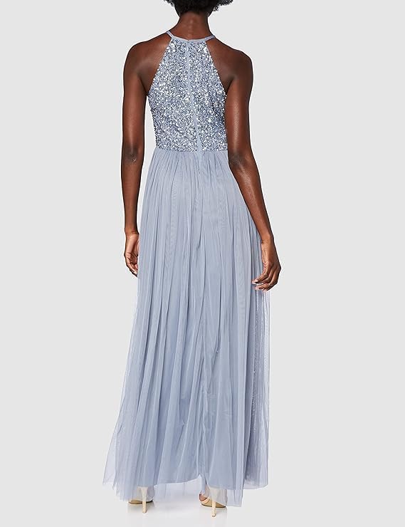 Maya Deluxe Damen Maxikleid Brautjungfer Neckholder Pailletten Verziert Abschlussball Hochzeit Dleid