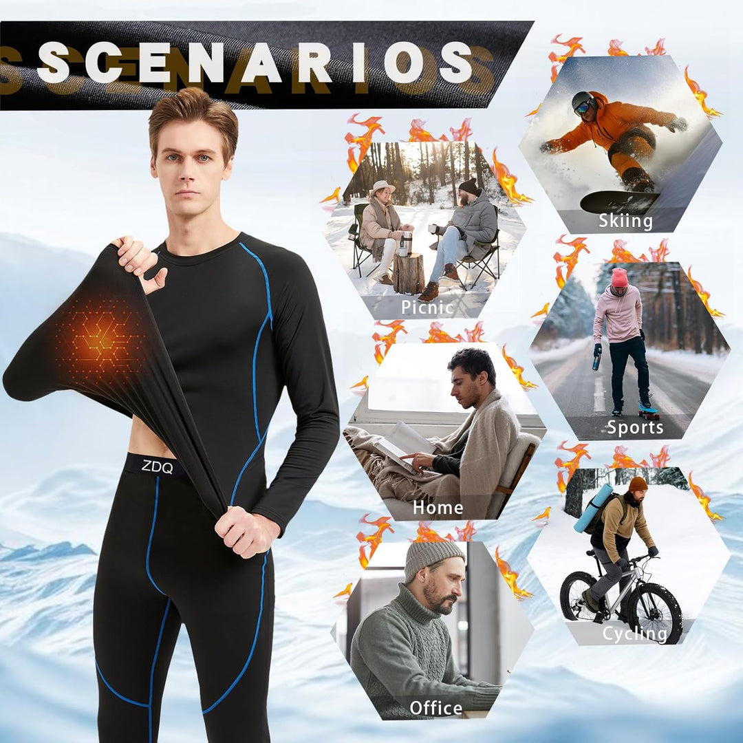 Thermounterwäsche Herren Winter Skiunterwäsche Set Atmungsaktiv Funktionsunterwäsche, Gr.S-XXL, M Bl