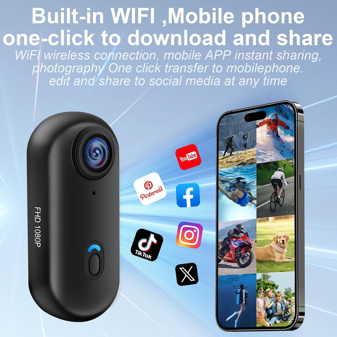 Action Cam WiFi,HD 1080P Mini Sportkamera mit 32 GB Speicherkarte,360° Kleine Action Kamera,Fahrrad