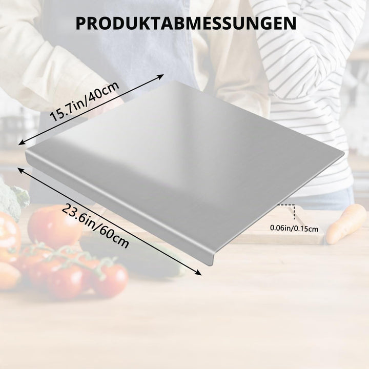 Grosses Schneidebrett aus Edelstahl 60 x 40 x 0.15 cm Doppelseitiges Schneidbretter mit Anschlagkant