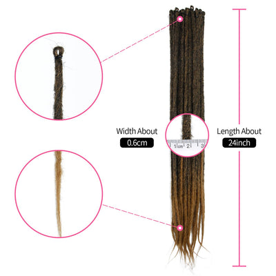 Dsoar Dünne 0,6cm Lange Synthetische Dreadlock Verlängerungen Handgefertigtes 24 Zoll 20 Strang Häke